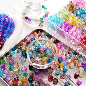 Perles rondes en verre craquelé multicolores pour la création de bijoux DIY à la main