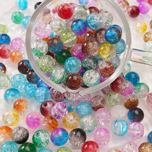 Macro de perles rondes en verre craquelé coloré avec texture de glace pour bijoux DIY