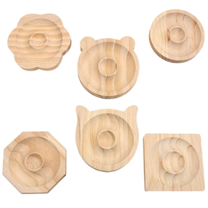 Natural pine wood display trays in floral, bear, and geometric shapes for jewelry and beads