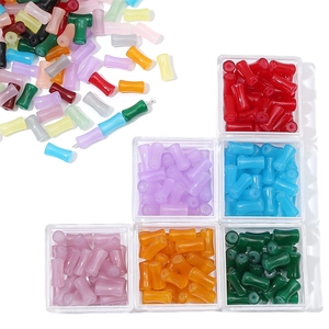 Colorful bamboo-shaped glass beads for DIY jewelry making with transparent storage box