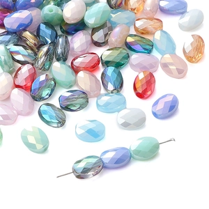 Faceted oval crystal glass beads in vibrant colors for DIY necklace and bracelet jewelry making
