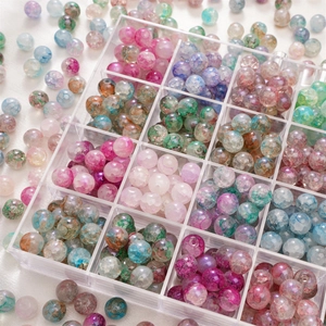 Bunte Aurora Crackle Glasperlen Set in Organizer-Box für DIY-Schmuckherstellung