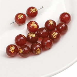 Macro de cuentas de ágata roja con grabado dorado de conejo para joyería artesanal