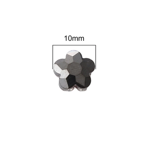 Handmade 10mm flower faceted glass beads with dark gray metallic finish for DIY jewelry