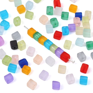 Frosted matte glass square beads in various colors for DIY necklace and jewelry making