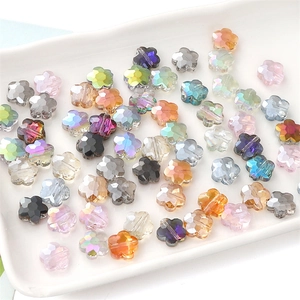 Colorful 10mm flower-shaped glass beads with AB plating and faceted cut for DIY jewelry