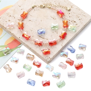 Regenbogen Schleife Glasperlen an Goldkette Fußkettchen mit facettierten Kristallperlen
