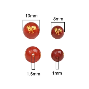 Cuentas de ágata roja natural con patrón de gallo dorado para hacer joyería DIY