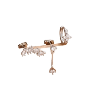 Set di tre orecchini in acciaio inossidabile argento con zirconi taglio marquise