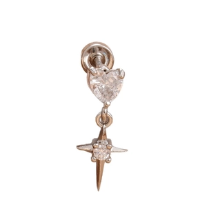 Cross-star and heart zircon stainless steel earring with a screw back for women