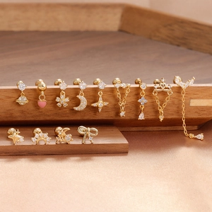 Pendientes de Botón Piercing Helix de Acero Inoxidable con Strass para Mujer Lazo Estrella Luna Corazón Joyería