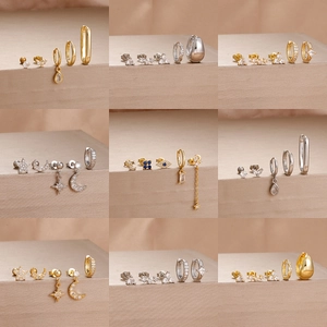 Stainless Steel 18K Gold Plated Rhinestone Earrings For Women Korean Fashion Star Moon Butterfly Geometric Dangle Stud Hoop Jewelry