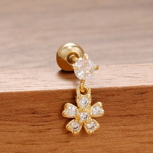 Pendiente de flor de acero inoxidable chapado en oro con circonitas en soporte