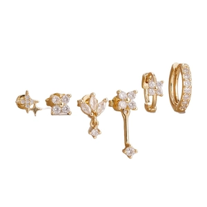 6-teiliges goldenes Piercing-Ohrring-Set aus Edelstahl mit funkelnden Zirkonia-Steinen