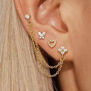 Luxe boucles d'oreilles serpent dorées avec clous papillon et cœur pour femmes