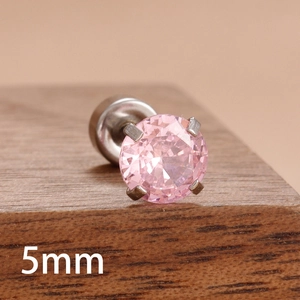 Clou d'oreille unique en zircone rose 5mm avec sertissage quatre griffes et base argentée