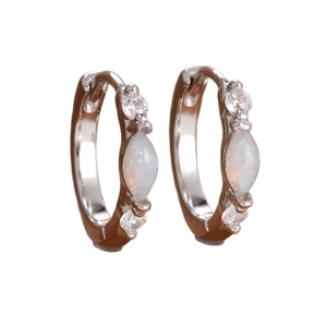Elegant silver hoop earrings with marquise opal stone and sparkling cubic zirconia accents