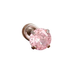 Clou d'oreille en zircon rose avec serti à quatre griffes et fermoir à disque en métal