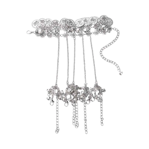 Vintage silver finger bracelet with coins and bells in ethnic bohemian style jewelry