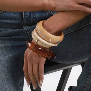 Ensemble de bracelets rétro en résine et bois au style géométrique pour un look d'automne