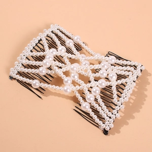 Pettine Magico per Capelli Elastico da Donna con Künstliche Perle d'Imitazione Clip per Capelli a Doppio Scorrimento Strumento per lo Styling Fiocco