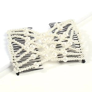 Pettine per capelli elastico magico con perle bianche per diverse acconciature