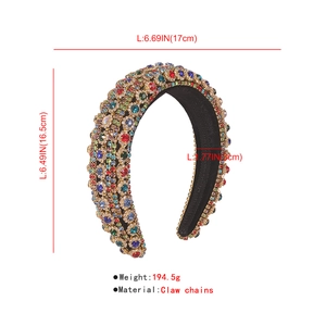 Detailed dimensions of Baroque thick sponge headband with colorful rhinestones