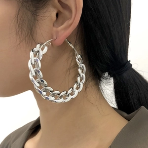 Punk silver chunky chain hoop earrings for women with bold oversized metal design