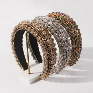 Baroque Padded Rhinestone Headband For Women Luxury Sponge Wide Hair Band Full Crystal Gemstone Vintage Hair Accessories