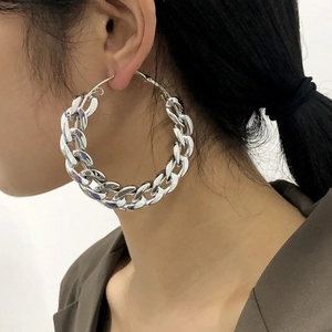 Punk Exaggerated Chunky Chain Hoop Earrings For Women Large Cuban Link Circle Earrings Fashion Jewelry Statement Accessory