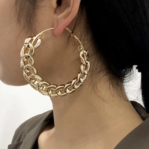 Exaggerated golden chain link hoop earrings for women in punk style fashion