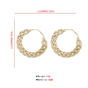 Detailed view of chunky gold chain link hoop earrings with 7.2cm dimensions