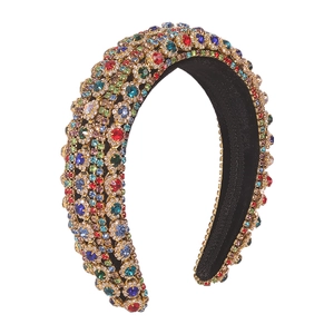 Baroque luxury headband with colorful rhinestones and thick sponge padding for women