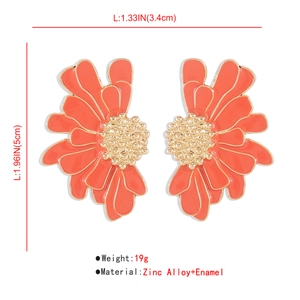 Detailed dimensions of orange flower earrings with 5cm height and zinc alloy specs