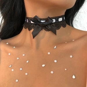 Sweet Lolita Lace Choker Necklace With Bow Ribbon For Women Gothic Alloy Fabric Bowknot Neck Strap Fashion Jewelry Gift
