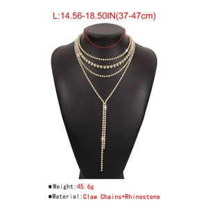 Macro detail of multi-layer fringe rhinestone choker necklace on a black mannequin display