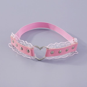 Anneau de jambe rose en dentelle avec cœur et clous argentés pour femme mode