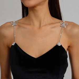Elegant silver butterfly body chain with sparkling rhinestones for stylish shoulder decor