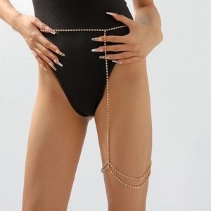 Excentrieke sexy strass lichaamsketting met dubbele dijring en gouden tailleketting set
