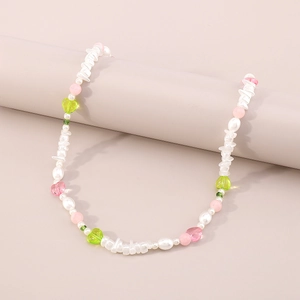 Cadena de cintura de moda con perlas blancas, cuentas rosas y corazones verdes