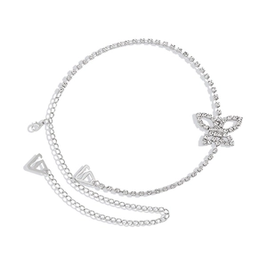 Elegant silver butterfly body chain with sparkling rhinestones and adjustable metal hooks