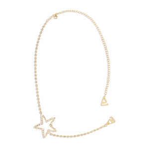 Detail of gold star body chain with sparkling rhinestones and unique triangle clips