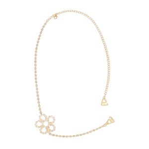 Detailed view of a gold flower body chain with crystal rhinestones and lobster clasp
