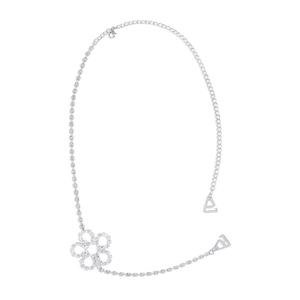 Sparkling silver geometric shoulder chain with crystal flower pendant and metal hooks
