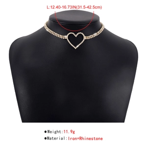Double-row rhinestone choker with heart pendant weighing 11.9g and 31.5-42.5cm long