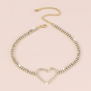Detailed view of heart rhinestone necklace with double-row crystals and lobster clasp