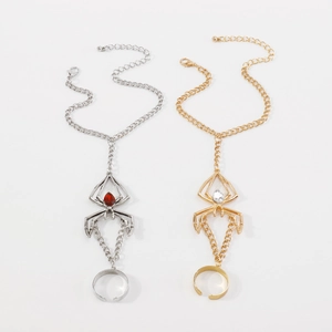 Detailed macro view of Gothic adjustable spider ring and bracelet set in silver and gold
