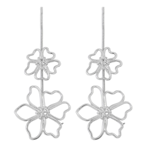 Minimalist silver petal earrings with double hollow floral drops on snake chains