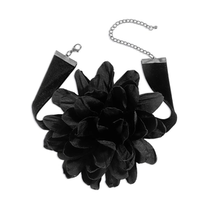Collier ras du cou en velours noir avec grande rose en soie et chaîne réglable