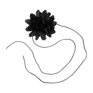 Choker élégant à fleur en tissu noir avec long cordon pour un style de mode polyvalent